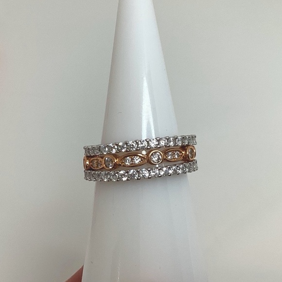 Sizes 4-10, 3 Pc Two Tone .925 Cz Eternity Band Ring Set - Picture 6 of 16